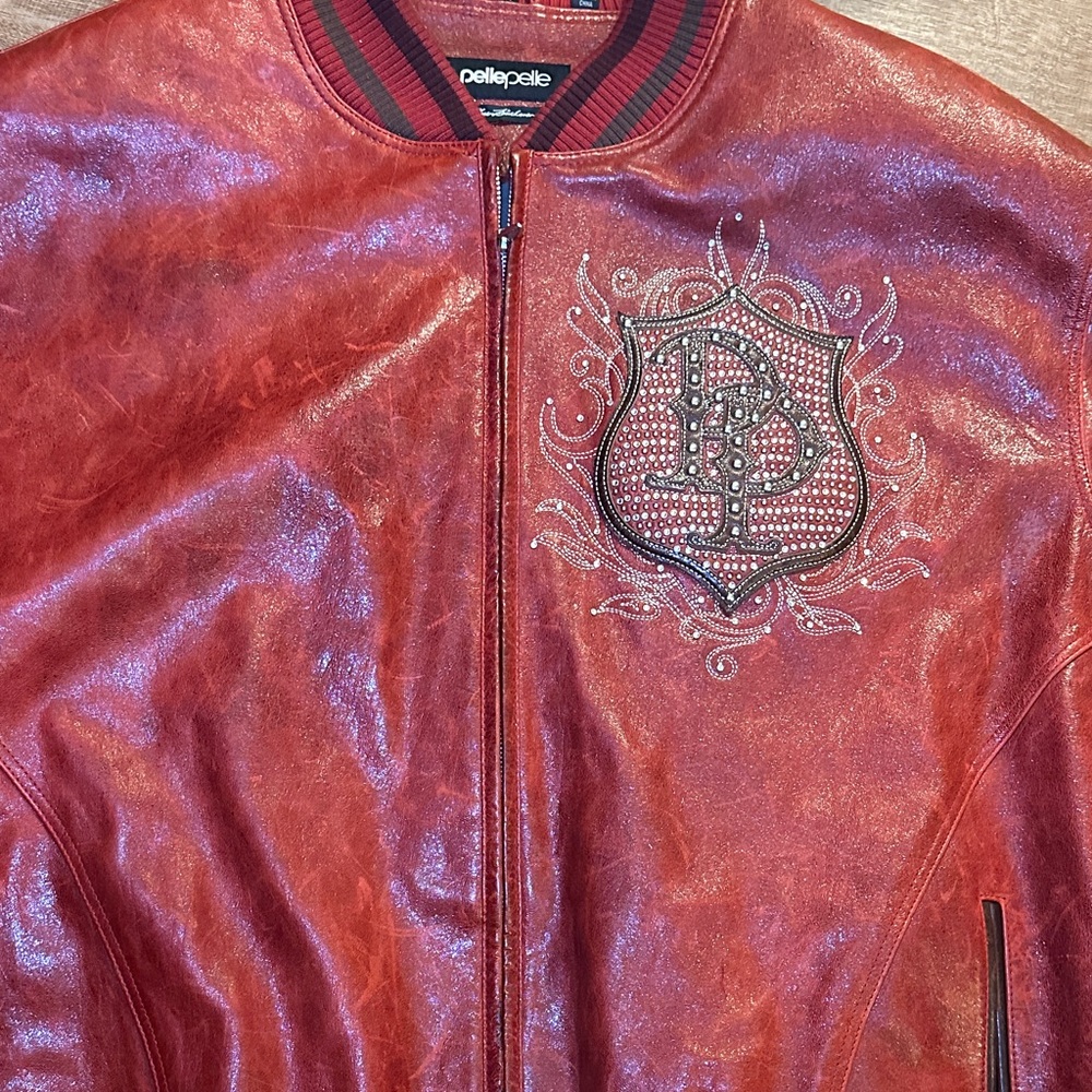Pelle Pelle Red Leather Jacket with Embellished Crest